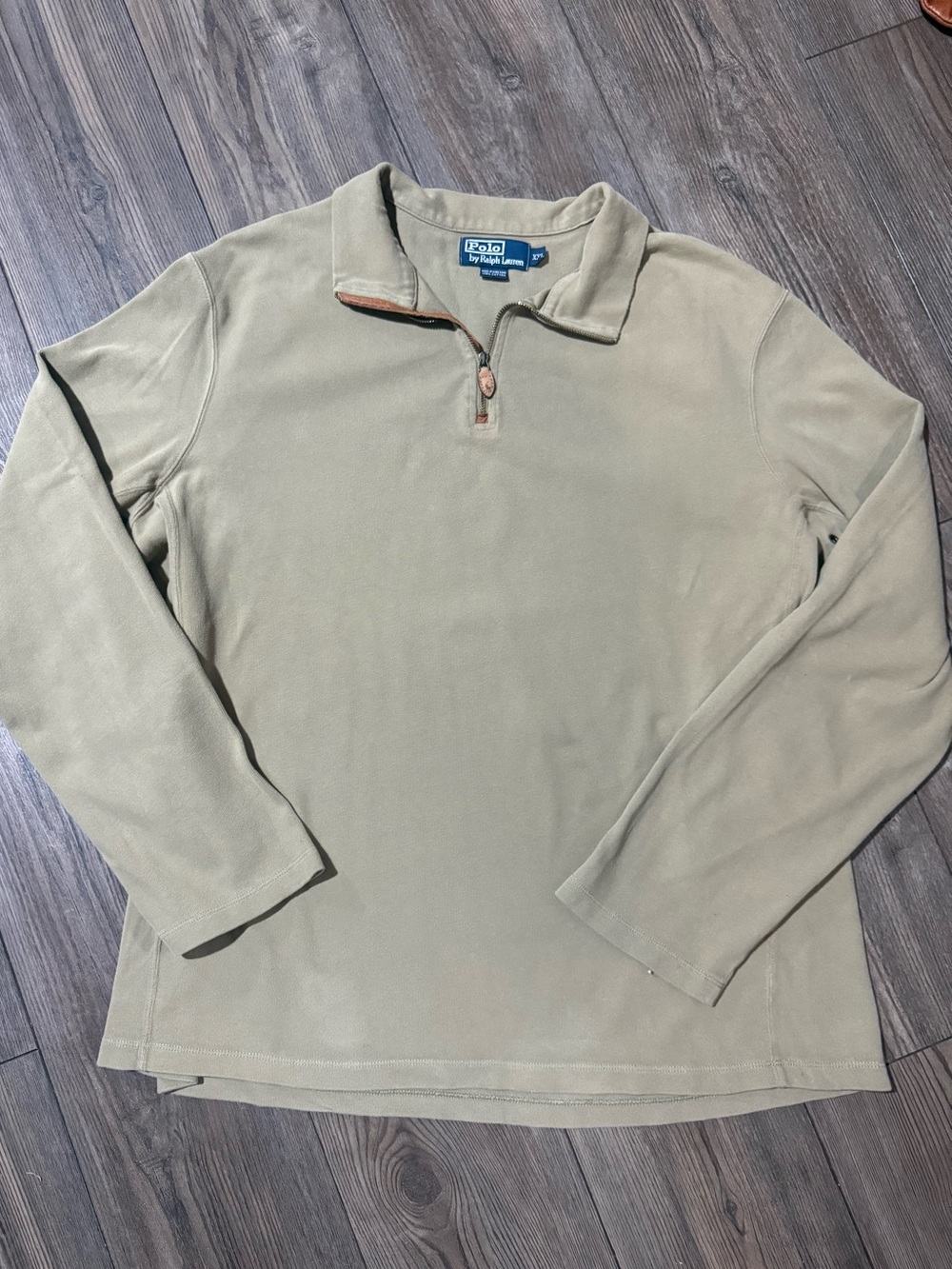 Vintage Polo Ralph Lauren 1/4 Zip Sweatshirt Tan Cotton Pullover XXL